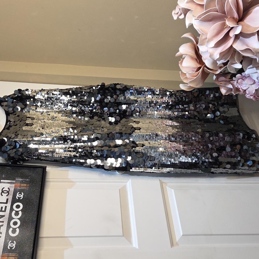 Nwt 14 Size Avec Les Filles Silver Sequin Midi Dress - Picture 14 of 16